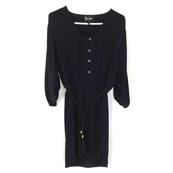 Yumi Kim Silk Dress Womens Size Small Black Tie Waist Button Down Top - Picture 1 of 10